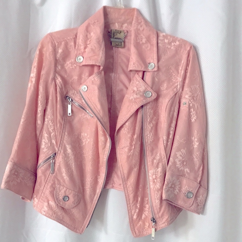 Good as New Pink Crop Moto Jacket with 3/4 Sleeve